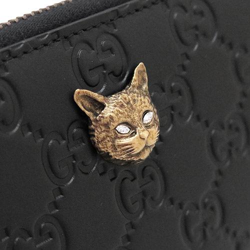グッチ 長財布 レディース GUCCI  財布 ラウンドファスナー キャット シグネチャー GG柄 レザー ブラック 黒 548058 0G6FT 1081​