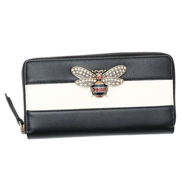 グッチ GUCCI クイーンマーガレット レザー ウォレット ラウンドファスナー 長財布 ブラック×アイボリー ホワイト [レディース] 476069 DYWQT 8224 