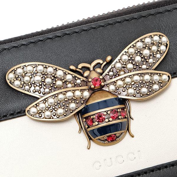 グッチ GUCCI クイーンマーガレット レザー ウォレット ラウンドファスナー 長財布 ブラック×アイボリー ホワイト [レディース] 476069 DYWQT 8224 
