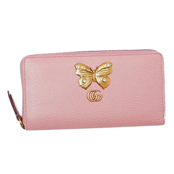 グッチ GUCCI バタフライスタッズ ラウンドファスナー 長財布 ピンク [レディース] 499363 CAOGT 5969