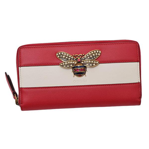 グッチ GUCCI クイーンマーガレット レザー ウォレット ラウンドファスナー 長財布 レッド×アイボリー [レディース] 476069 DYWQT 8225
