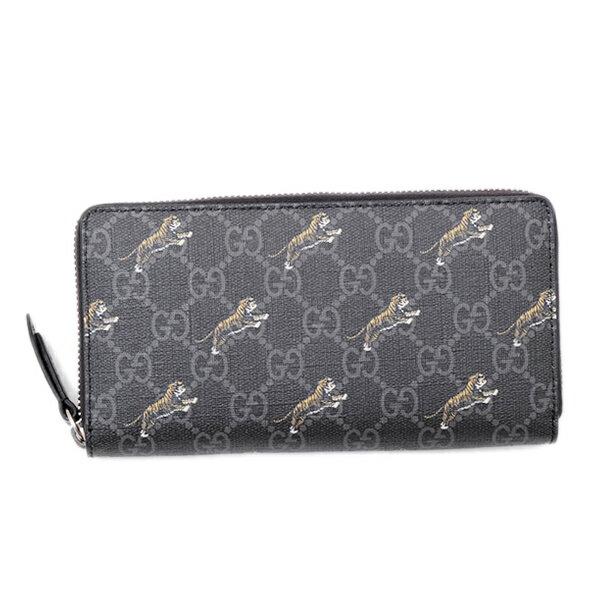 グッチ GUCCI タイガー プリント GGスプリーム ラウンドファスナー 長財布 ブラック×グレー [メンズ] 575135 G2BAN 1087
