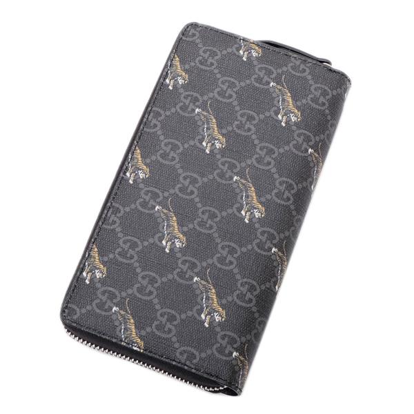 グッチ GUCCI タイガー プリント GGスプリーム ラウンドファスナー 長財布 ブラック×グレー [メンズ] 575135 G2BAN 1087