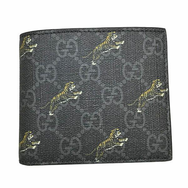 グッチ GUCCI GGスプリーム タイガープリント ウォレット 折財布 小銭入れなし ブラック×グレー [メンズ] 575133 G2BAN 1087