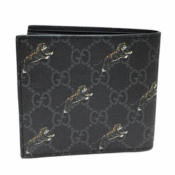 グッチ GUCCI GGスプリーム タイガープリント ウォレット 折財布 小銭入れなし ブラック×グレー [メンズ] 575133 G2BAN 1087