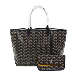 ゴヤールGOYARD   サンルイPM ヘリンボーン柄　 トートバッグ キャンバス レザー 綿、麻 ブラック レディース G2020668