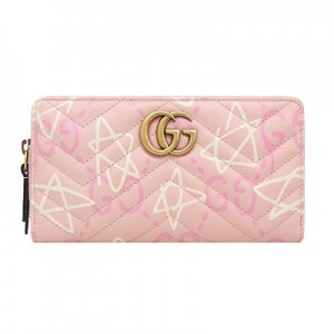グッチ  GUCCI ゴースト GHOST GGマーモント キルティング レザー ウォレット ラウンドファスナー 長財布 ピンク [レディース] 448087 DSSCJ 5966