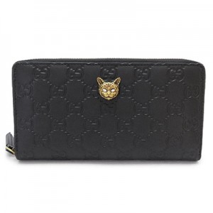 グッチ 長財布 レディース GUCCI  財布 ラウンドファスナー キャット シグネチャー GG柄 レザー ブラック 黒 548058 0G6FT 1081​
