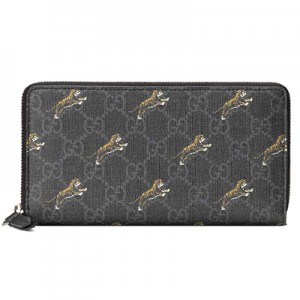 グッチ GUCCI タイガー プリント GGスプリーム ラウンドファスナー 長財布 ブラック×グレー [メンズ] 575135 G2BAN 1087