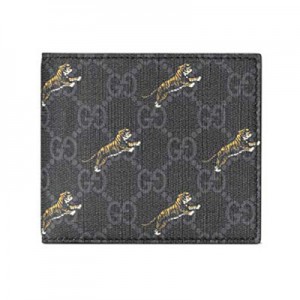 グッチ GUCCI GGスプリーム タイガープリント ウォレット 折財布 小銭入れなし ブラック×グレー [メンズ] 575133 G2BAN 1087