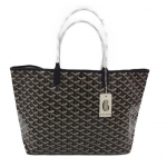 ゴヤールGOYARD   サンルイPM ヘリンボーン柄　 トートバッグ キャンバス レザー 綿、麻 ブラック レディース G2020668