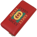グッチ GUCCI グッチプリント レザー ラウンドファスナー長財布 ロゴ×レッド [レディース] 496317 0GDAT 6461