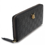 グッチ 長財布 レディース GUCCI  財布 ラウンドファスナー キャット シグネチャー GG柄 レザー ブラック 黒 548058 0G6FT 1081​