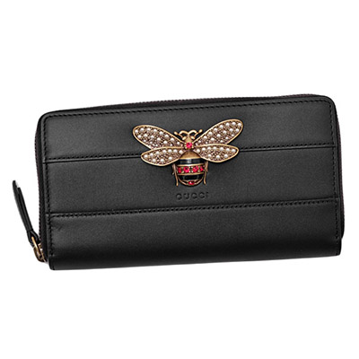グッチ GUCCI クイーンマーガレット レザー ウォレット ラウンドファスナー 長財布 ブラック [レディース] 476069 0GUBT 8230