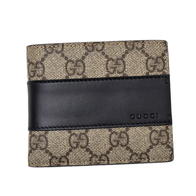 グッチ GUCCI GGスプリームキャンバス レザー ウォレット 折財布 小銭入れなし ベージュ×ブラック [メンズ] 451240 KGDHN 9769