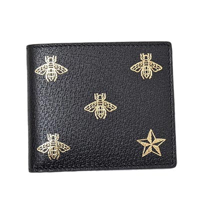 グッチ GUCCI ビー＆スター レザー ウォレット 折財布 [小銭入れなし] ブラック [メンズ] 495055 DJ2KT 8474