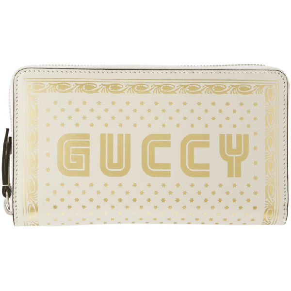 グッチ 財布 レディース 510488 GUCCI ラウンドファスナー長財布 GUCCYロゴ プリント レザー オフホワイト系×ゴールド 510488 0GUTN 8711