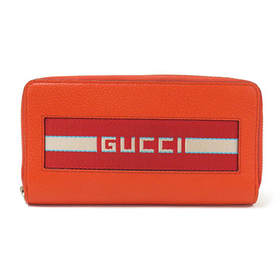 グッチ 財布  GUCCI ストライプ レザー ジップウォレット オレンジ シルバー金具 459138 CWGRN 7572