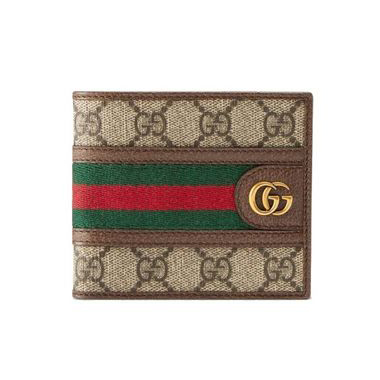 GUCCIグッチ メンズ 小銭入れ付き２つ折財布 ダブルGロゴ コーティグGGキャンバス グリーン×レッド ウェブライン オフディア 二つ折り財布 597609 96IWT 8745