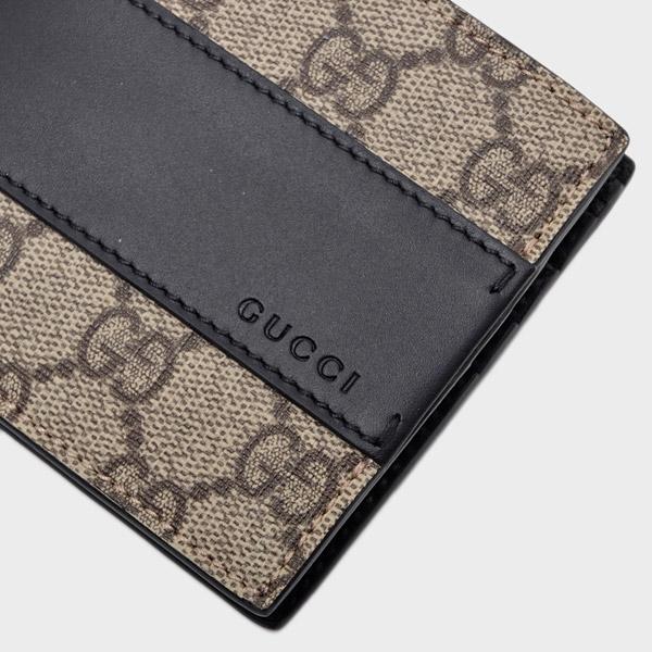 グッチ GUCCI GGスプリームキャンバス レザー ウォレット 折財布 小銭入れなし ベージュ×ブラック [メンズ] 451240 KGDHN 9769