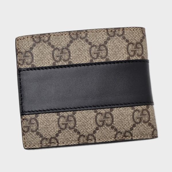 グッチ GUCCI GGスプリームキャンバス レザー ウォレット 折財布 小銭入れなし ベージュ×ブラック [メンズ] 451240 KGDHN 9769