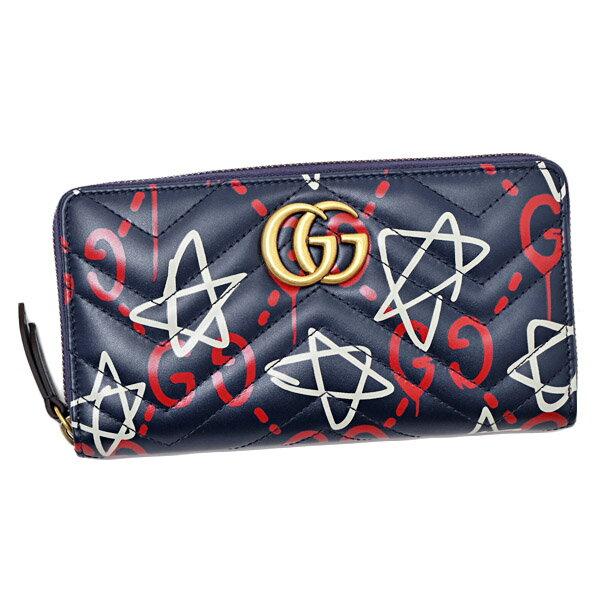 グッチ  GUCCI ゴースト GHOST GGマーモント キルティング レザー ウォレット ラウンドファスナー 長財布 ネイビー [レディース] 448087 DSSCT 417