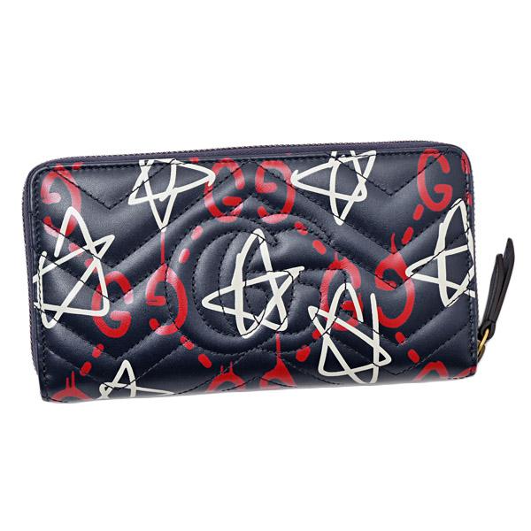 グッチ  GUCCI ゴースト GHOST GGマーモント キルティング レザー ウォレット ラウンドファスナー 長財布 ネイビー [レディース] 448087 DSSCT 417