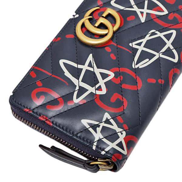 グッチ  GUCCI ゴースト GHOST GGマーモント キルティング レザー ウォレット ラウンドファスナー 長財布 ネイビー [レディース] 448087 DSSCT 417