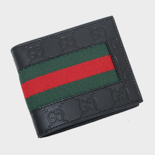 グッチ GUCCI シグネチャー ウェブライン ウォレット 折財布 [小銭入れなし] ブラック [メンズ] 408832 CWCLN 1060