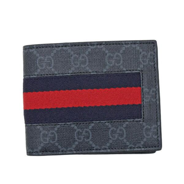 グッチ GUCCI GGスプリームキャンバス ウェブライン ウォレット 折財布 [小銭入れなし] ダークグレー [メンズ] 459140 KHN4N 1095
