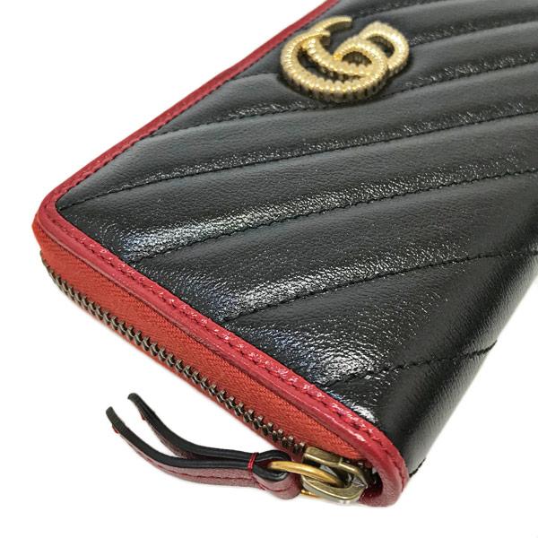 グッチ GUCCI GGマーモント キルティングレザー ラウンドファスナー 長財布 ブラック×レッド [レディース] 573810 0OLFX 8277