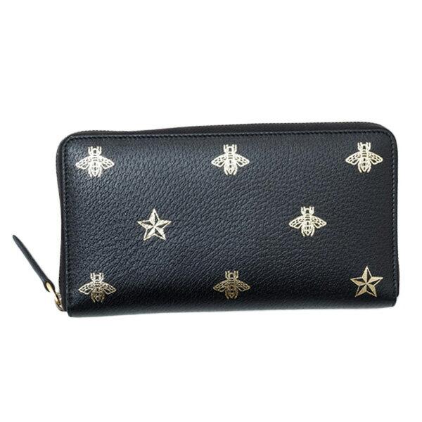 グッチ GUCCI ビー＆スター レザー ラウンドファスナー 長財布 ドキュメントケース ブラック [メンズ][レディース] 495064 DJ2KT 8474