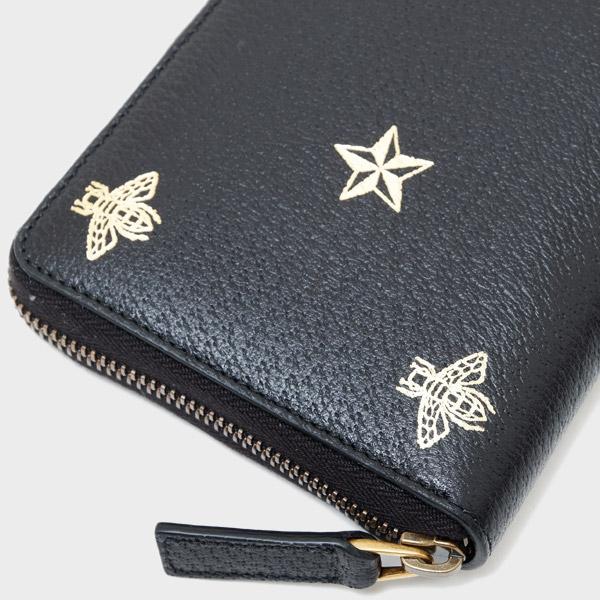 グッチ GUCCI ビー＆スター レザー ラウンドファスナー 長財布 ドキュメントケース ブラック [メンズ][レディース] 495064 DJ2KT 8474