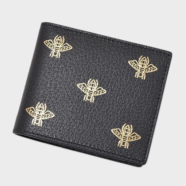 グッチ GUCCI ビー＆スター レザー ウォレット 折財布 [小銭入れなし] ブラック [メンズ] 495055 DJ2KT 8474