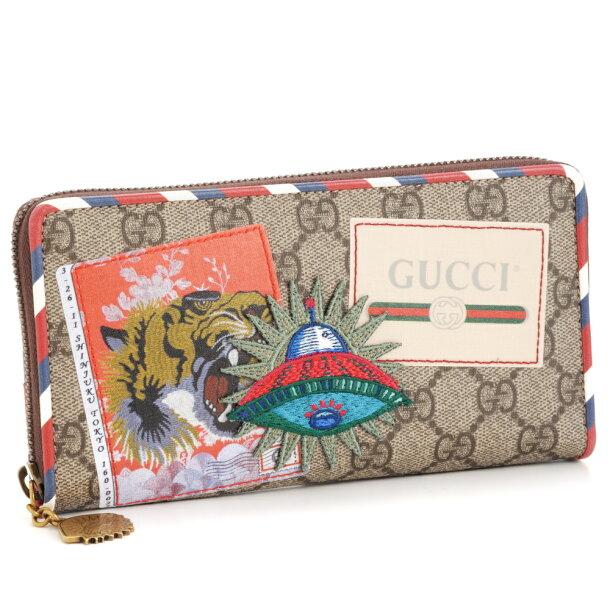 グッチGUCCI  COURRIERワッペンラウンド長財布  ベージュ コンビ 473909 K9GQT 8899