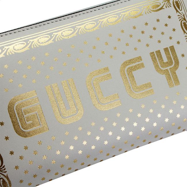 グッチ 財布 レディース 510488 GUCCI ラウンドファスナー長財布 GUCCYロゴ プリント レザー オフホワイト系×ゴールド 510488 0GUTN 8711