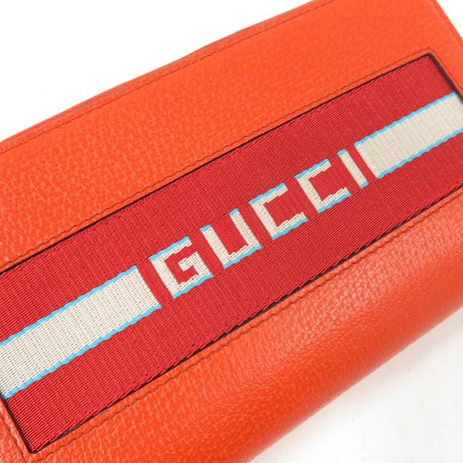 グッチ 財布  GUCCI ストライプ レザー ジップウォレット オレンジ シルバー金具 459138 CWGRN 7572