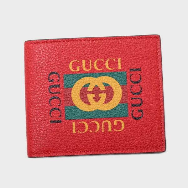 グッチ GUCCI レザー 折財布 ロゴ×レッド [小銭入れなし] [メンズ] 496309 0GCAT 6461