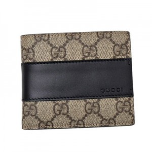 グッチ GUCCI GGスプリームキャンバス レザー ウォレット 折財布 小銭入れなし ベージュ×ブラック [メンズ] 451240 KGDHN 9769