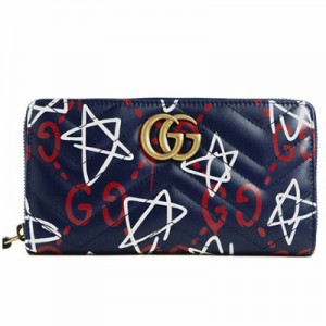 グッチ  GUCCI ゴースト GHOST GGマーモント キルティング レザー ウォレット ラウンドファスナー 長財布 ネイビー [レディース] 448087 DSSCT 417