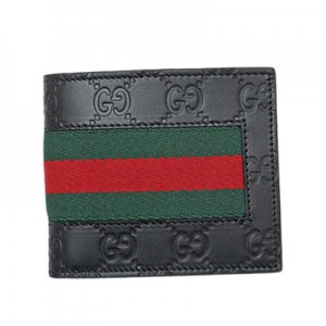 グッチ GUCCI シグネチャー ウェブライン ウォレット 折財布 [小銭入れなし] ブラック [メンズ] 408832 CWCLN 1060