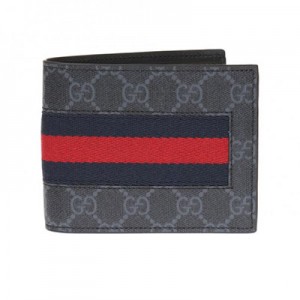 グッチ GUCCI GGスプリームキャンバス ウェブライン ウォレット 折財布 [小銭入れなし] ダークグレー [メンズ] 459140 KHN4N 1095