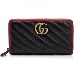 グッチ GUCCI GGマーモント キルティングレザー ラウンドファスナー 長財布 ブラック×レッド [レディース] 573810 0OLFX 8277