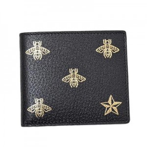 グッチ GUCCI ビー＆スター レザー ウォレット 折財布 [小銭入れなし] ブラック [メンズ] 495055 DJ2KT 8474