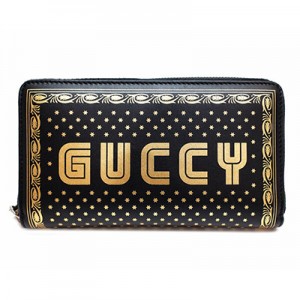 グッチ 財布 GUCCI ファスナー長財布 GUCCY ロゴブラック/ゴールド レザー メンズ レディース 510488 0GUSN 1055