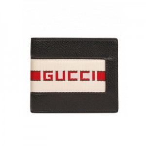 グッチ GUCCI レザー ロゴウェブライン ウォレット 折財布 小銭入れなし ブラック [メンズ] 408827 CWGRN 1094