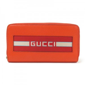 グッチ 財布  GUCCI ストライプ レザー ジップウォレット オレンジ シルバー金具 459138 CWGRN 7572