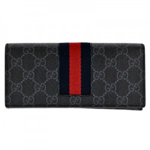 GUCCI  グッチ ファスナー長財布キャンバス×レザー ブラック×グレー 408830 KHN4N 1095