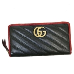 グッチ GUCCI GGマーモント キルティングレザー ラウンドファスナー 長財布 ブラック×レッド [レディース] 573810 0OLFX 8277