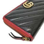 グッチ GUCCI GGマーモント キルティングレザー ラウンドファスナー 長財布 ブラック×レッド [レディース] 573810 0OLFX 8277